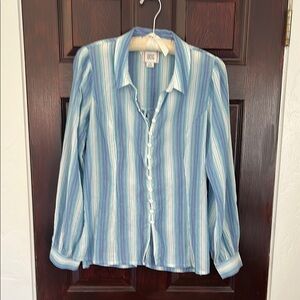 Blue and White Striped Button-Up Shirt
